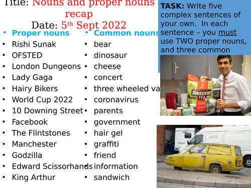 Nouns and proper nouns starter activity KS2 KS3