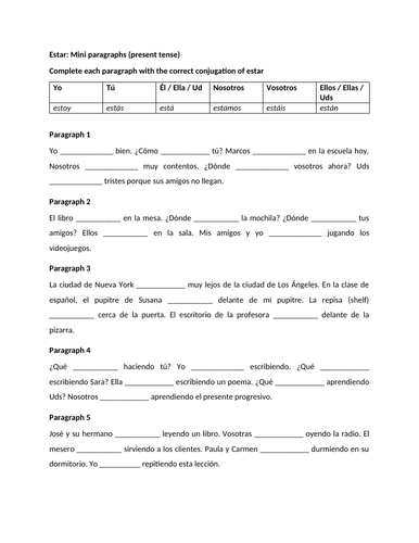 Estar mini paragraphs practice (present tense)