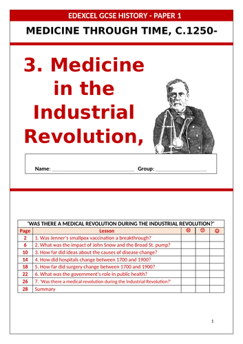 Edexcel GCSE 9-1 History: Medicine Through Time - Industrial work booklet