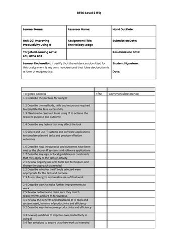 ITQ Level 2 Unit 201 Improving Productivity Using IT