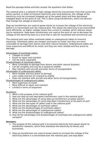 The National Grid Comprehension task