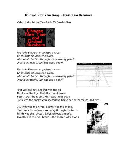 Chinese New Year Song and worksheets