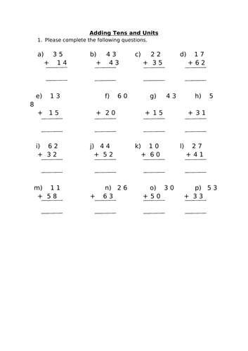 Numeracy - T+U Addition Chimney Sums