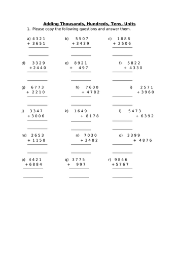 Numeracy - Adding HTU and Thousand