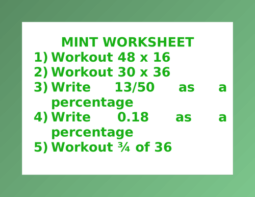 MINT WORKSHEET 35 | Teaching Resources