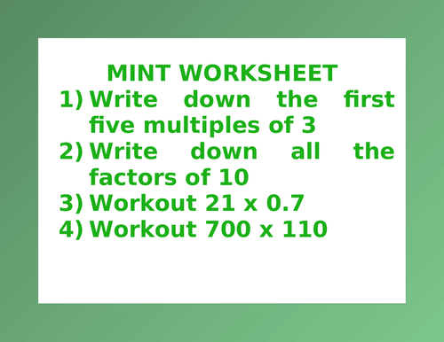 MINT WORKSHEET 36 | Teaching Resources