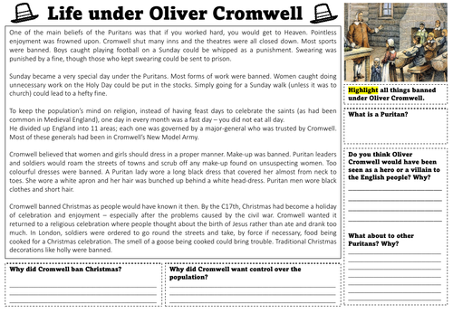 Oliver Cromwell Worksheet