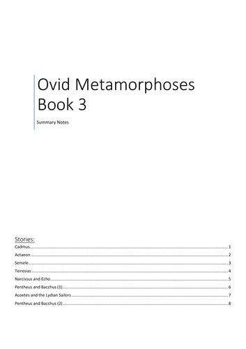Ovid Metamorphoses summary notes (book 3)
