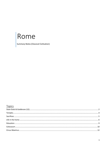 Rome Summary Revision Notes (Classical Civilisation)
