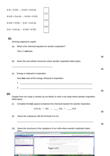 4.4.1 Aerobic and anaerobic respiration GCSE BIO | Teaching Resources