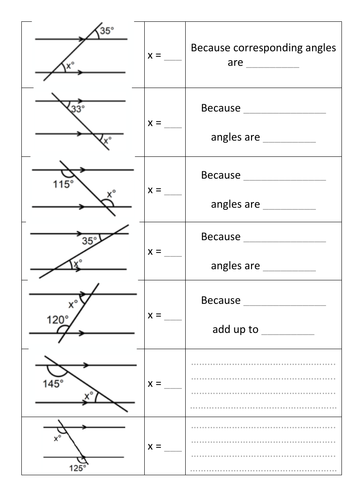 Angles in parallel lines (low ability)