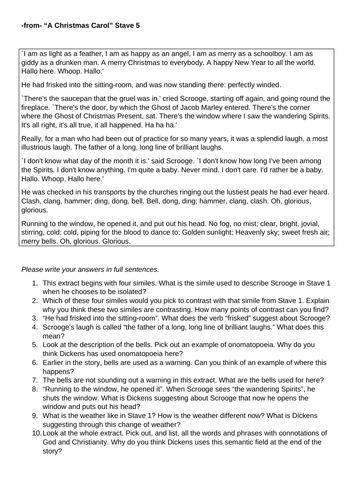 KS4 KS3 "A Christmas Carol" Stave 5 Recall HW Cover CRR Comprehension