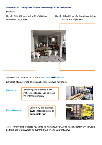 BTEC TECH Enterprise Component 3 Assets and liabilities