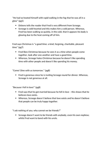 Scrooge and Fred difference quote analysis sheet. A christmas carol by charles dickens
