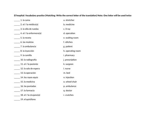 El hospital: Vocabulary practice