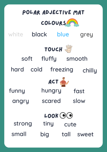 Arctic Adjective  Word Mat