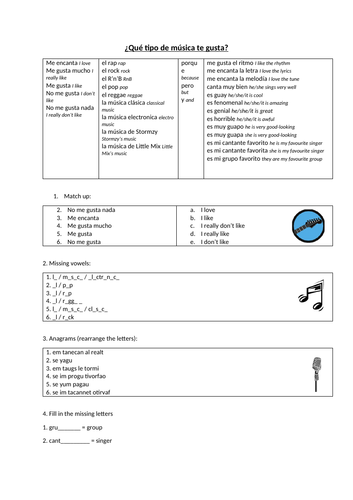 ¿Qué tipo de música te gusta? - music worksheet