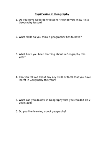 Geography Pupil Voice Questionnaire
