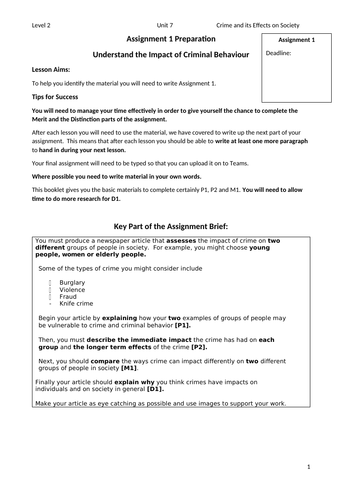 Unit 7 Crime & its effects on society BTEC L2 Public Services