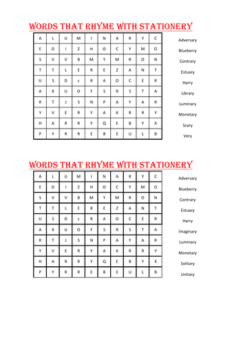 WORD SEARCH OF WORDS RHYME WITH STATIONARY PRACTICE 1