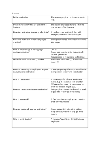 GCSE Business Test - Motivation