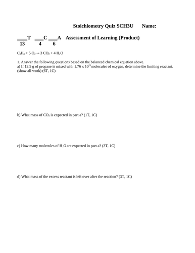 CHEMISTRY QUIZ STOICHIOMETRY Grade 11 Stoichiometry Quiz WITH ANSWERS #11 |  Teaching Resources
