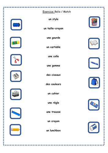 Materiel fournitures scolaires 2 worksheet