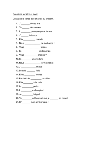 Exercice sur les auxiliaires être et avoir au présent