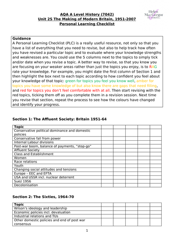 AQA Making of Modern Britain Revision List