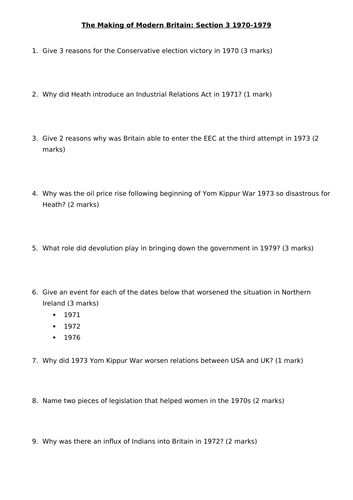 AQA Making of Modern Britain Section 3 Test