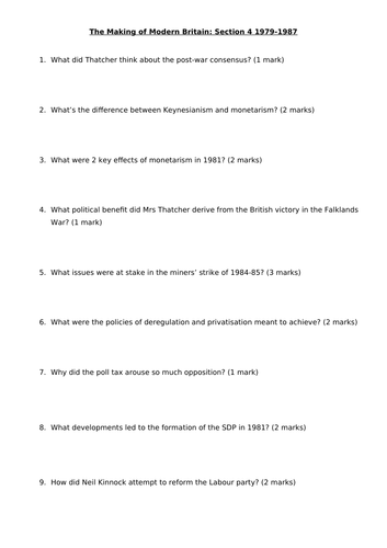 AQA Making of Modern Britain Section 4 Test