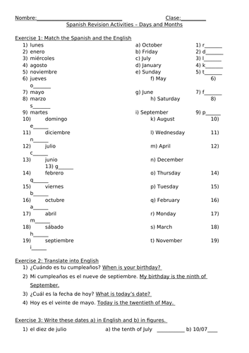 Spanish cover/revision worksheets