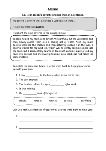 Adverbs worksheet