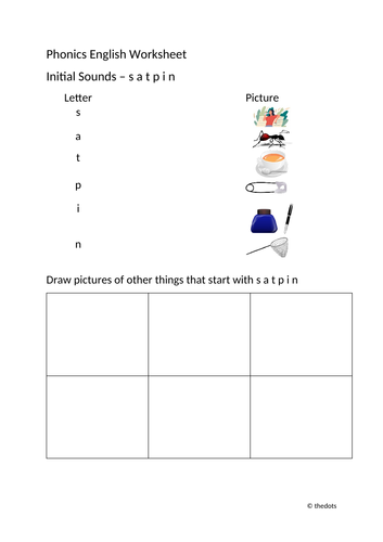 Phonics Initial Sounds – s a t p i n