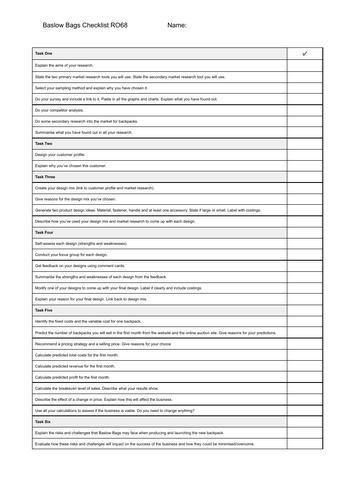 Baslow Bags RO68 Checklist Enterprise and Marketing Cambridge OCR ...