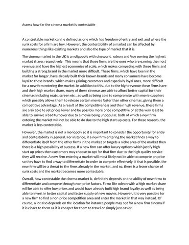 Market contestability exam question model answer