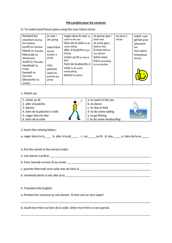Mes projets - future holidays worksheet