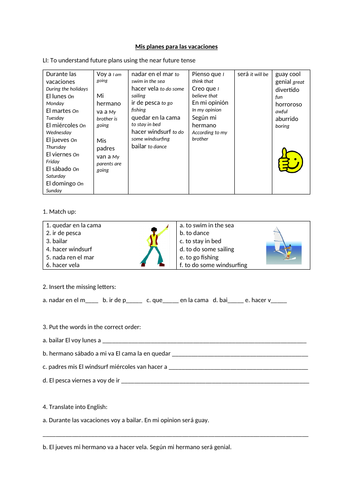Mis planes para las vacaciones - worksheet