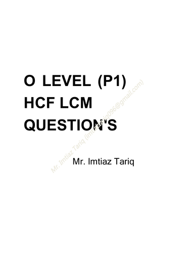 O LEVEL (P1) HCF LCM QUESTION'S