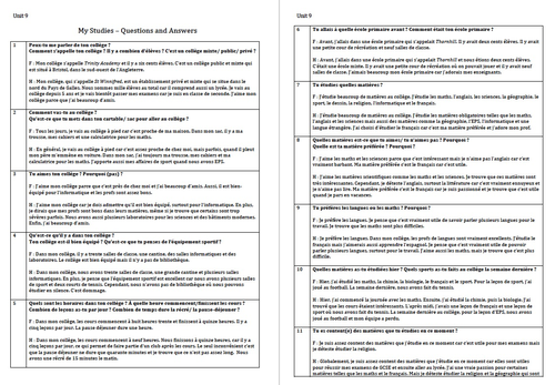 Unit9-Questions and Model Answers-French GCSE