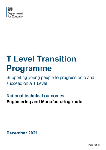 T Level Transition Programme National Technical Outcomes (Engineering and Manufacturing)