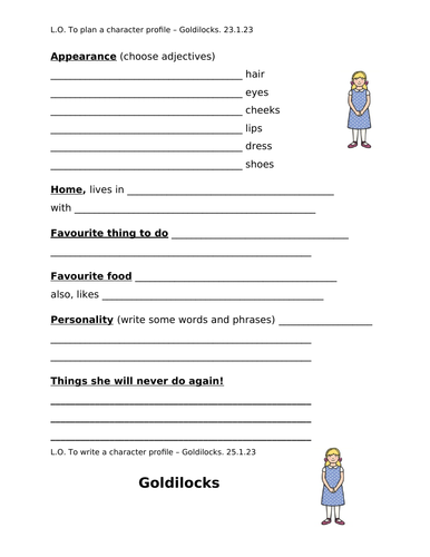 KS1 Writing a Character Profile: Goldilocks | Teaching Resources