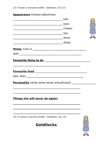 KS1 Writing a Character Profile: Goldilocks