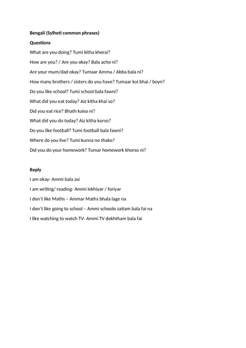 EAL- Simple Bengali (Sylheti) conversational language