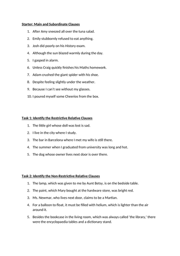 Literacy - Relative Clauses KS3/4