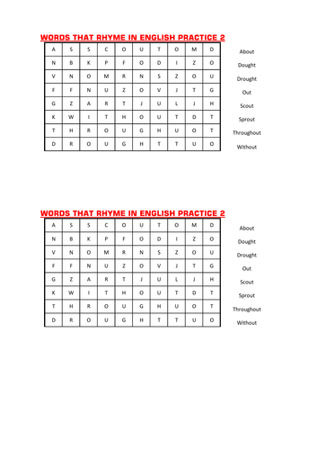 A WORD SEARCH OF WORDS THAT RHYME IN ENGLISH PRACTICE 2