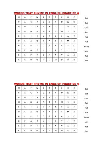 A WORD SEARCH OF WORDS RHYME IN ENGLISH PRACTICE 4.