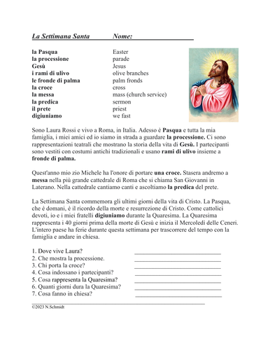 La Settimana Santa Lettura: Italian Reading on Holy Week and Easter
