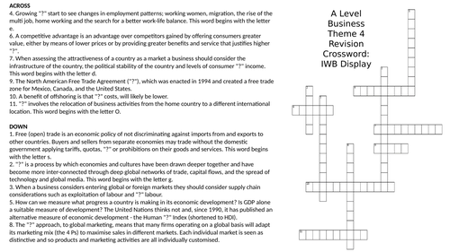 A Level Business Studies - Pearson Edexcel - Revision Crosswords (Theme 1, 2, 3 and 4)