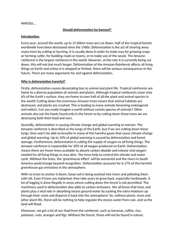 Balanced Argument Debate - Deforestation WAGOLL